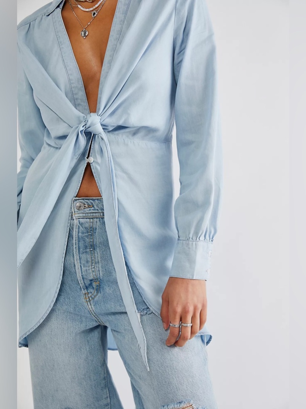 Free People Worlds Apart Chambray Tunic Top